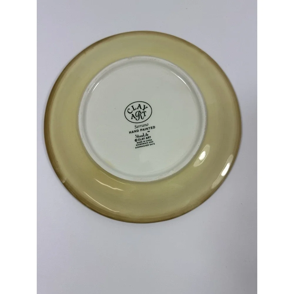 Clay Art Serrano Dinner Salad Plate Set Red Chili Peppers Hand Painted Stonelite